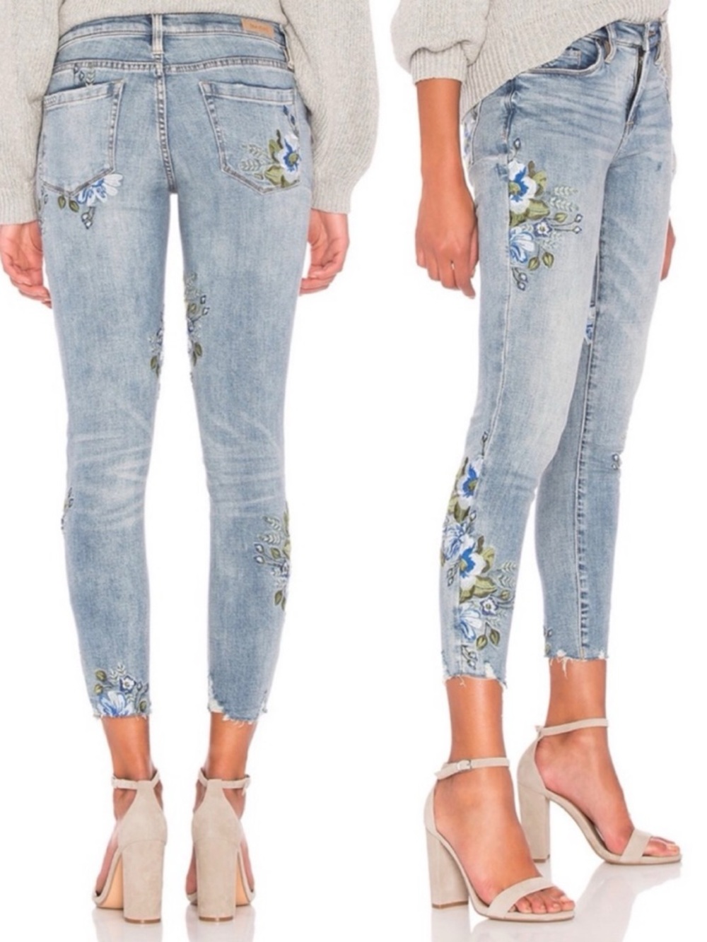 BLANK NYC Back To Nature Floral Embroidered Skinny Ankle Jeans, sz. 24